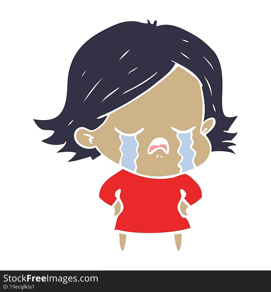 Flat Color Style Cartoon Girl Crying