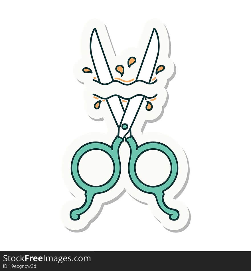 tattoo style sticker of barber scissors