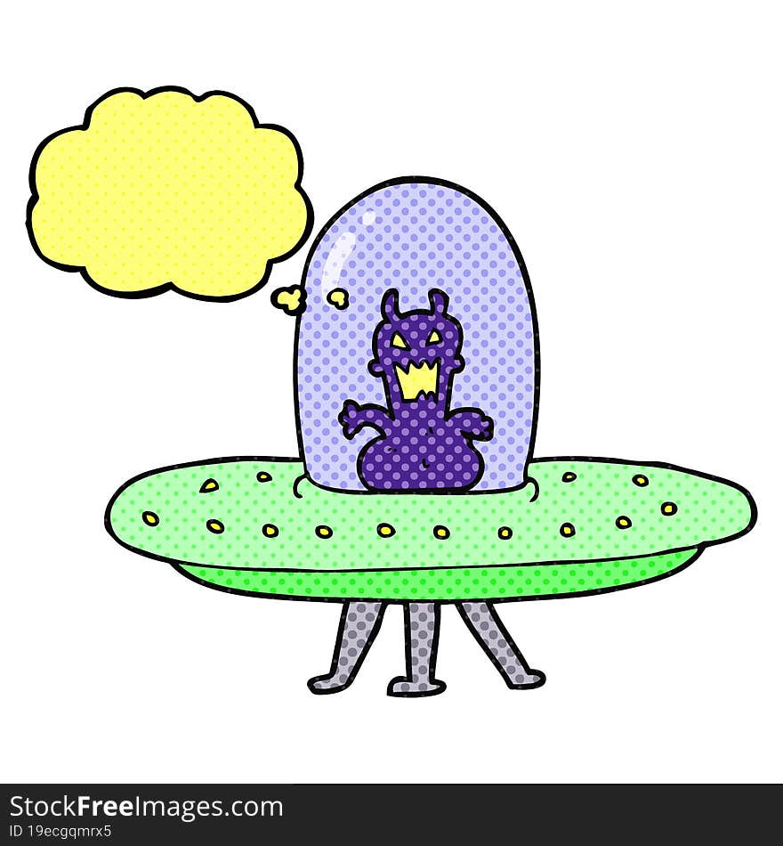 Thought Bubble Cartoon Alien In Flying Saucer