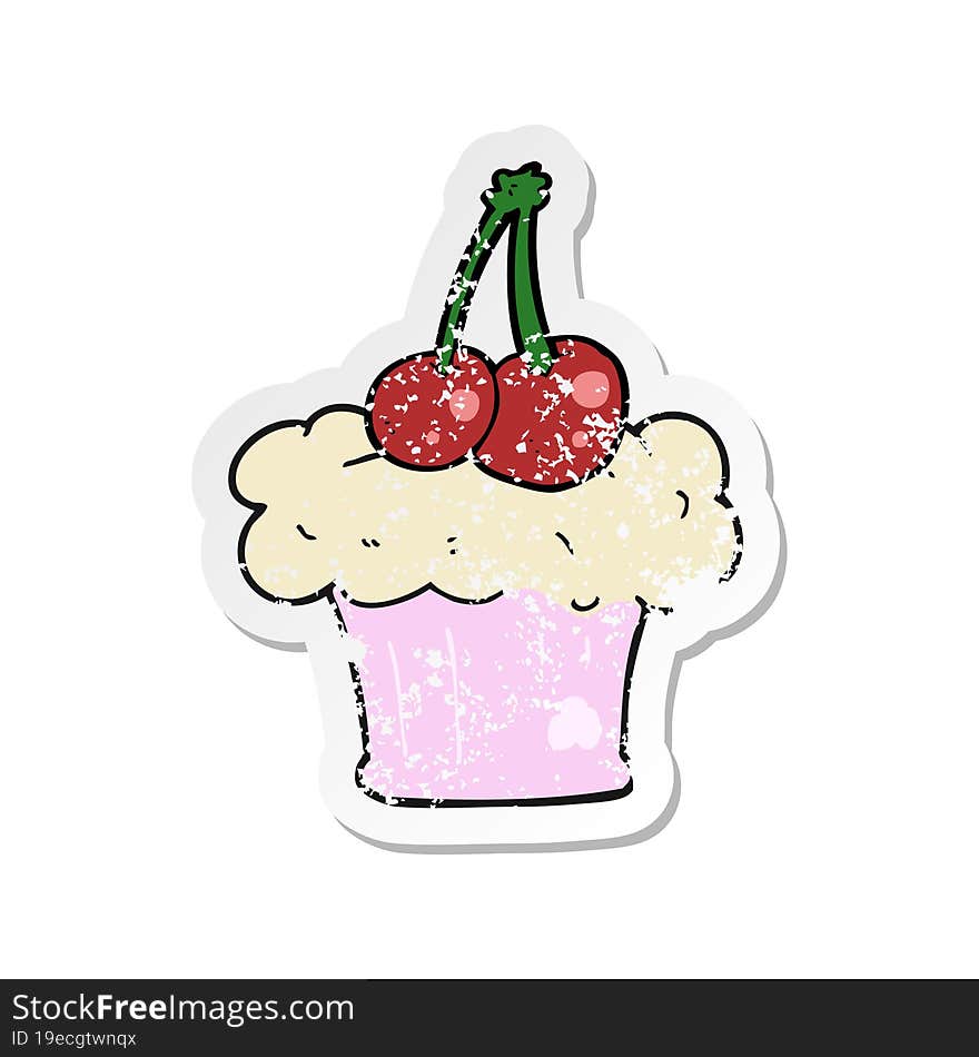 retro distressed sticker of a cartoon cupcake