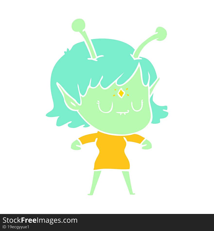 flat color style cartoon alien girl