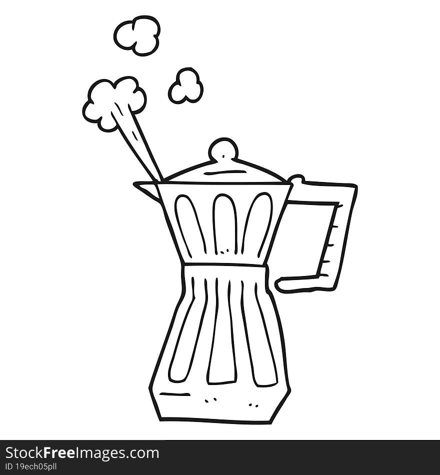 freehand drawn black and white cartoon espresso stovetop maker