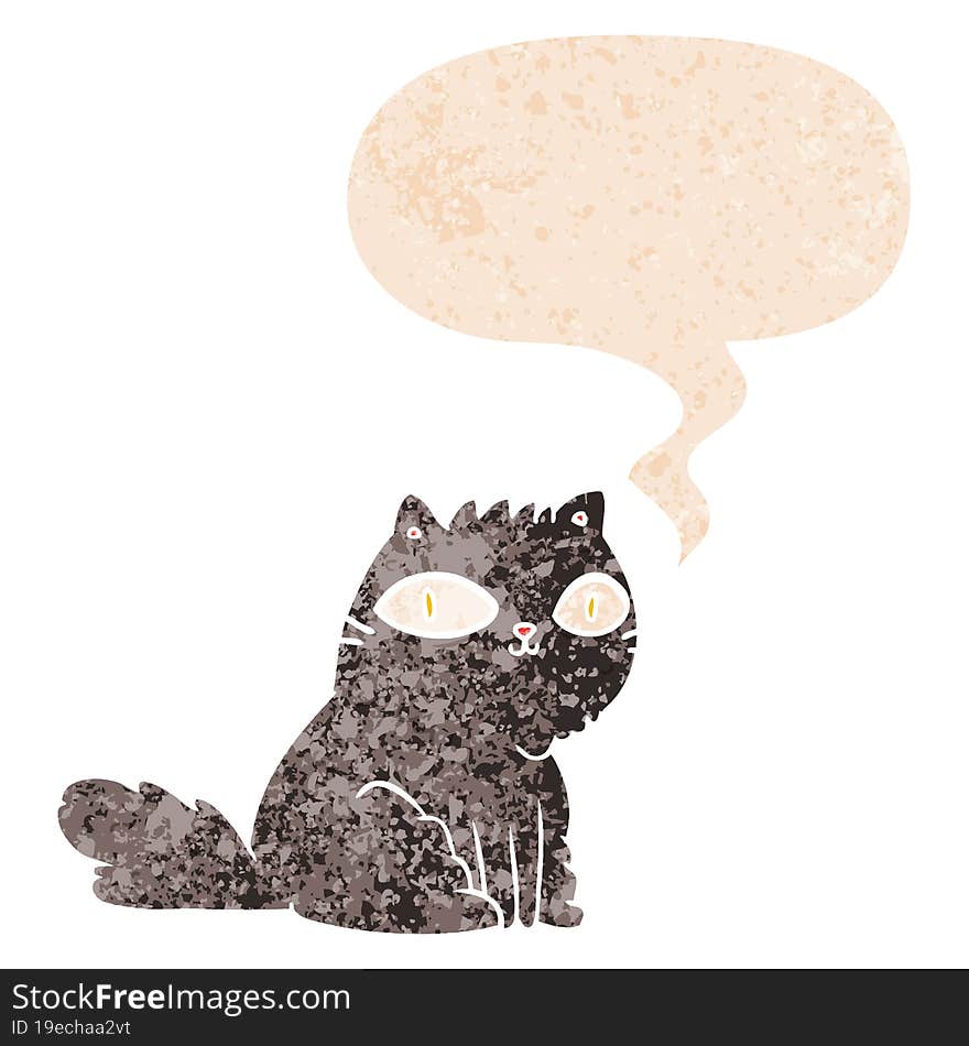 Cartoon Cat And Speech Bubble In Retro Textured Style