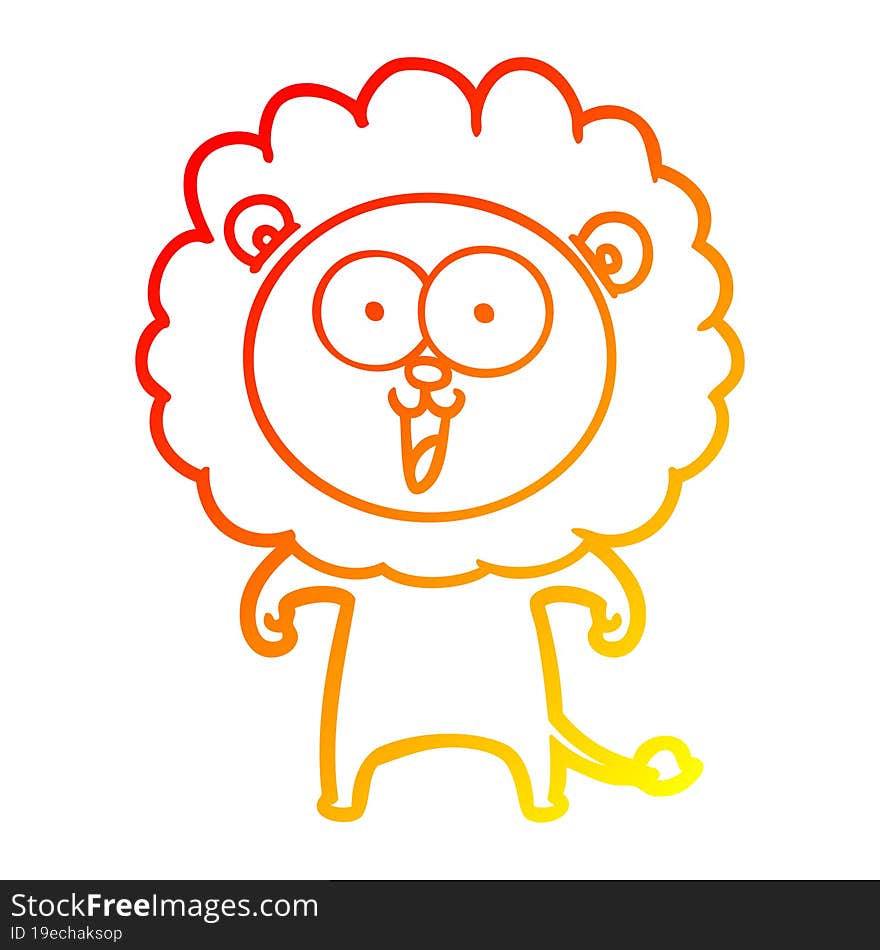 warm gradient line drawing of a happy cartoon lion