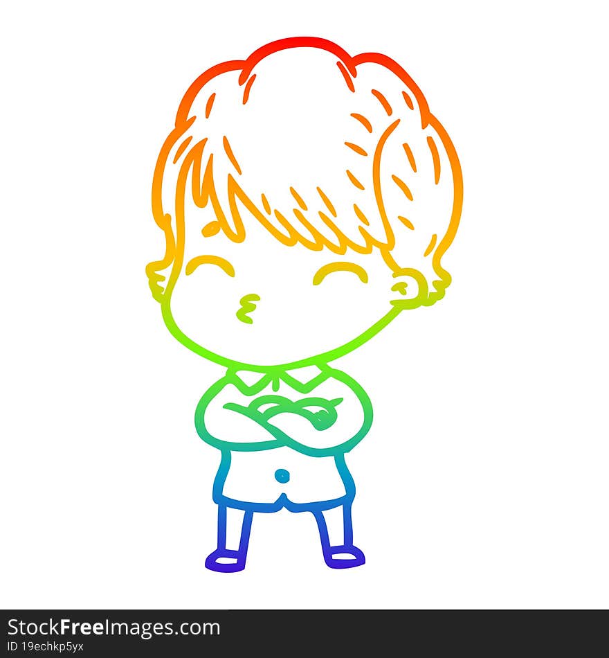 rainbow gradient line drawing cartoon woman thinking