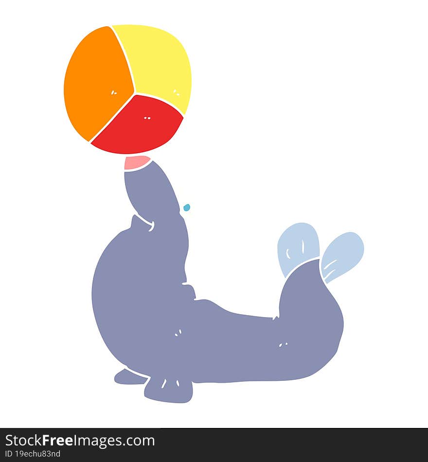 flat color illustration of a cartoon seal balancing ball