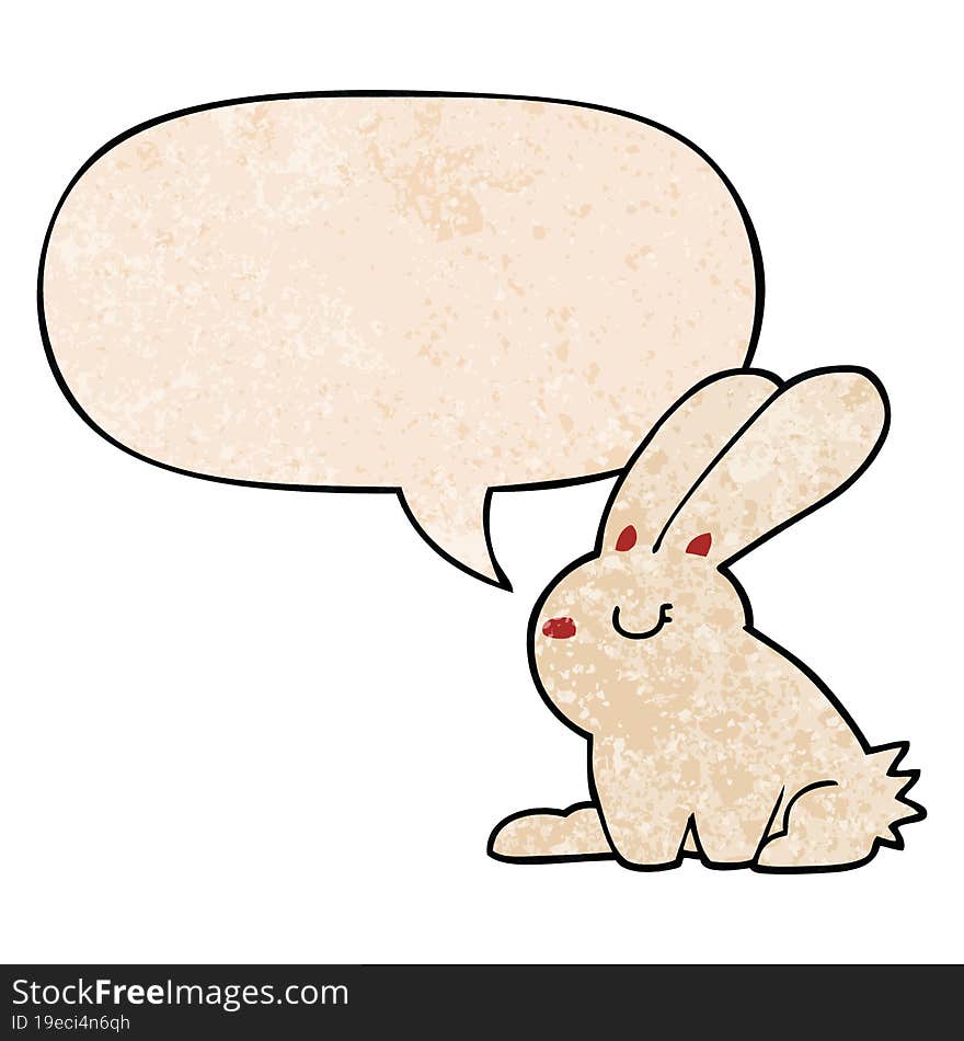 Cartoon Rabbit And Speech Bubble In Retro Texture Style