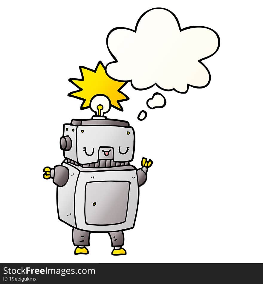 Cartoon Robot And Thought Bubble In Smooth Gradient Style