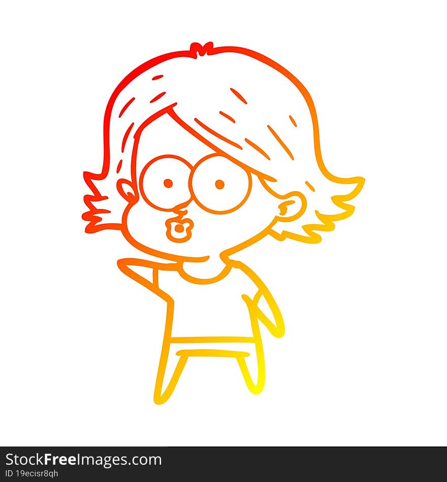 warm gradient line drawing cartoon girl pouting