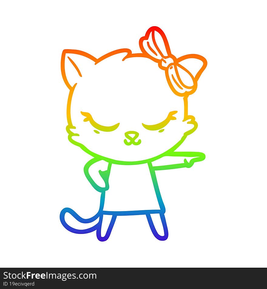 rainbow gradient line drawing cute cartoon cat with bow