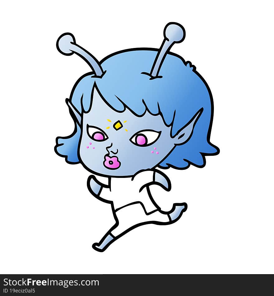 pretty cartoon alien girl running. pretty cartoon alien girl running