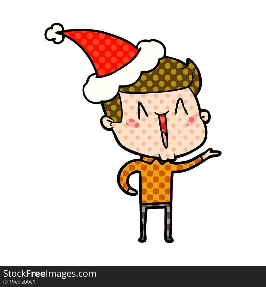 comic book style illustration of a excited man wearing santa hat