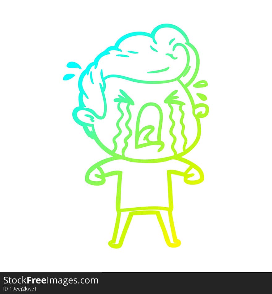 cold gradient line drawing of a cartoon crying man