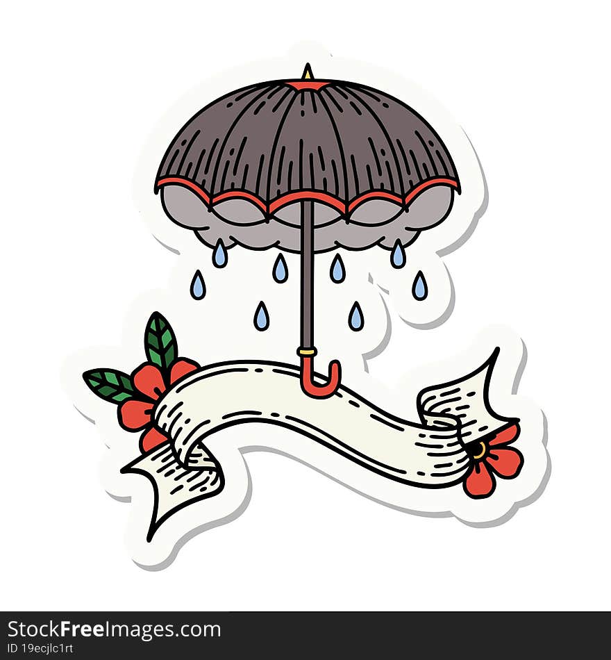 Tattoo Sticker With Banner Of An Umbrella And Storm Cloud