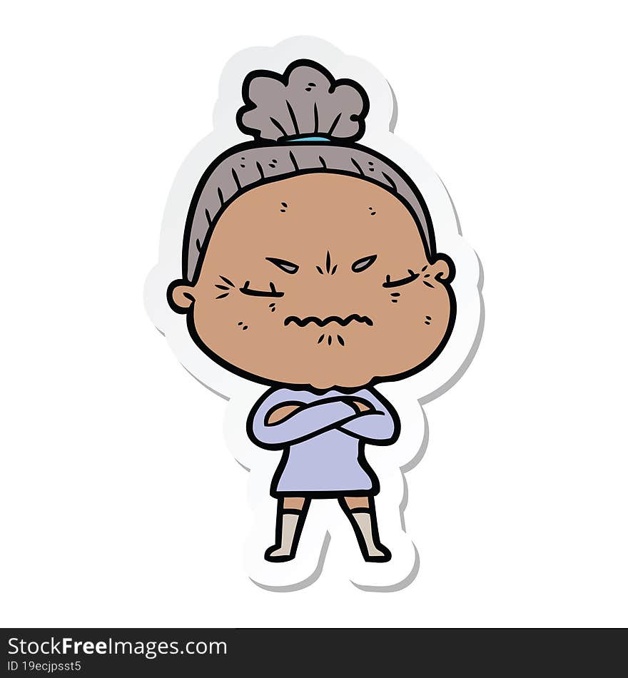 sticker of a cartoon annoyed old lady