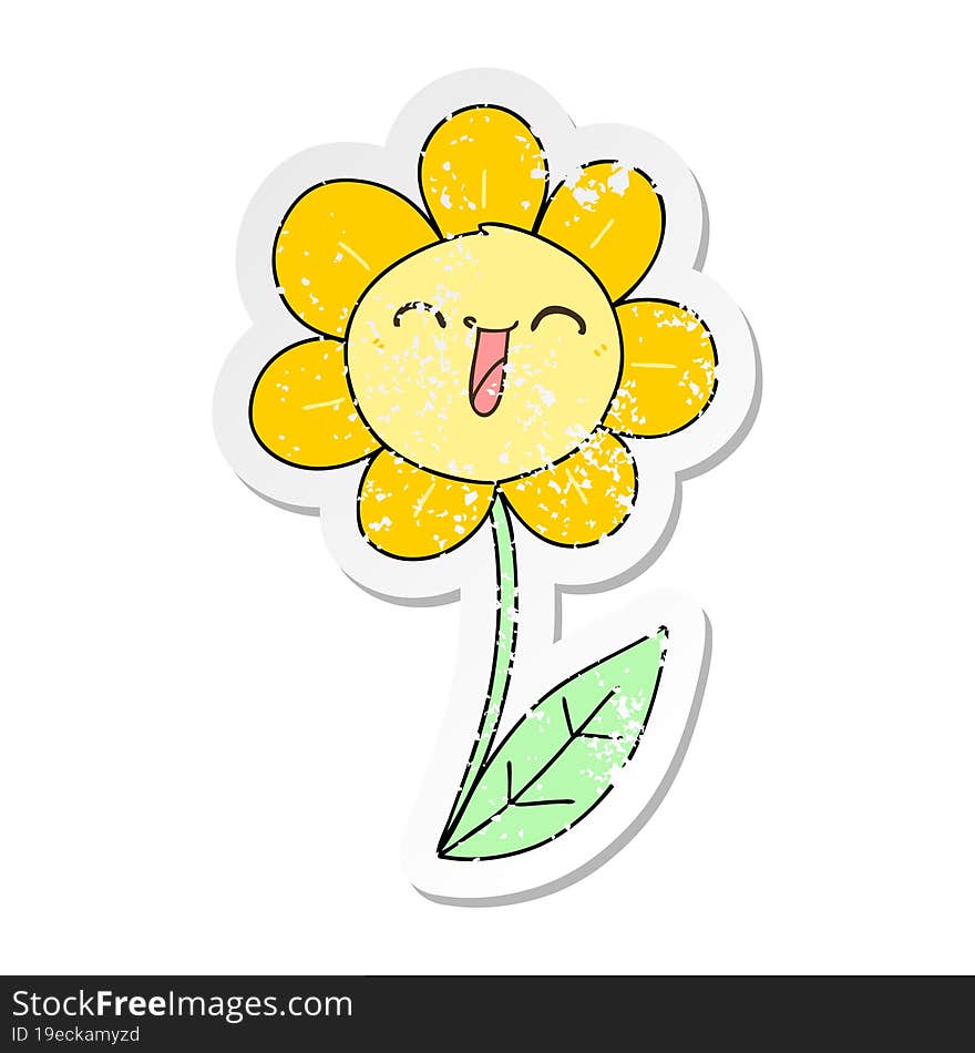 Distressed Sticker Of A Quirky Hand Drawn Cartoon Happy Flower