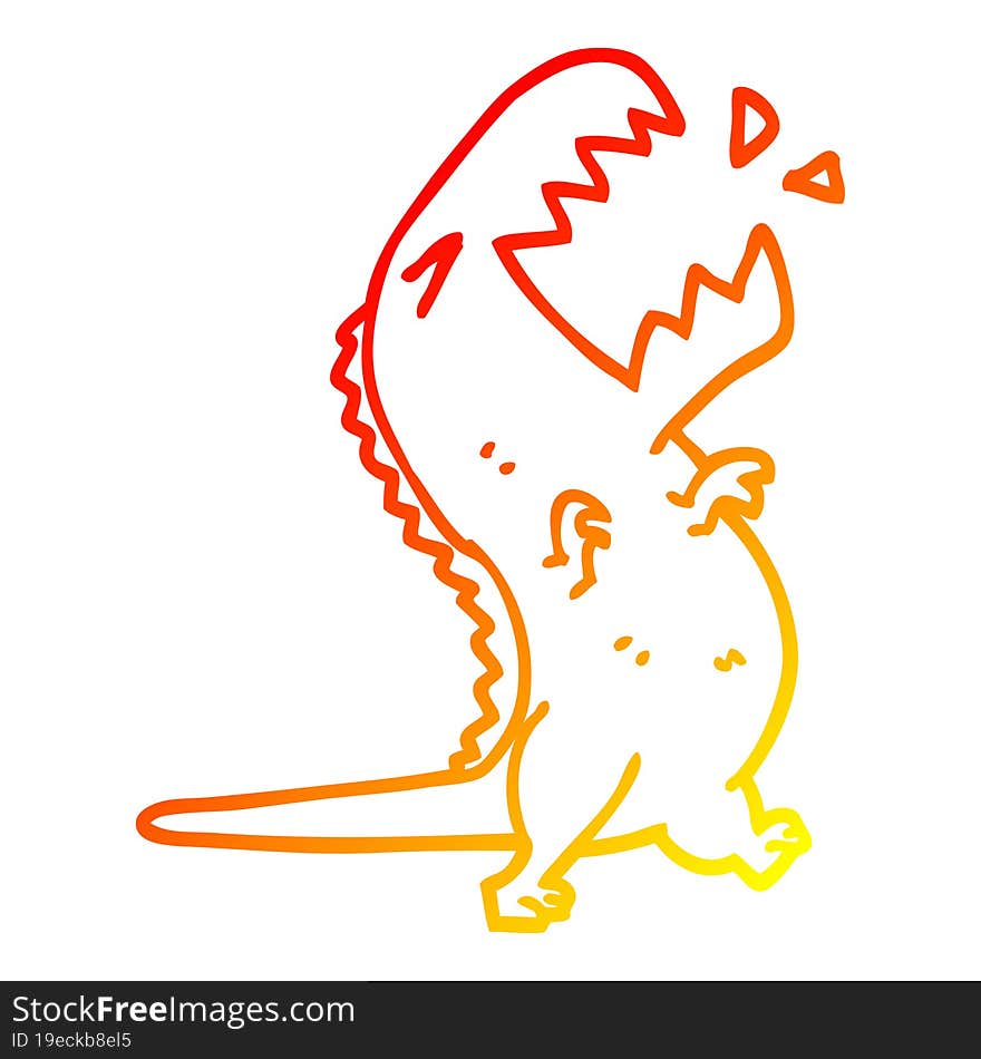 warm gradient line drawing of a cartoon roaring t rex