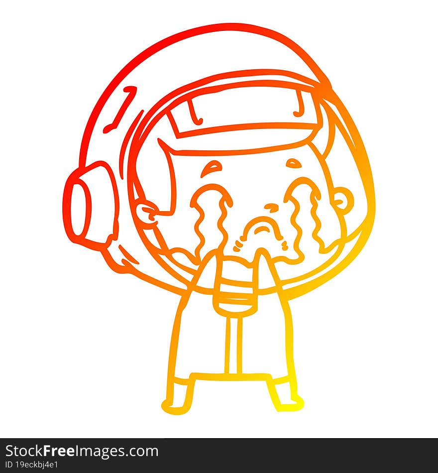 warm gradient line drawing cartoon crying astronaut