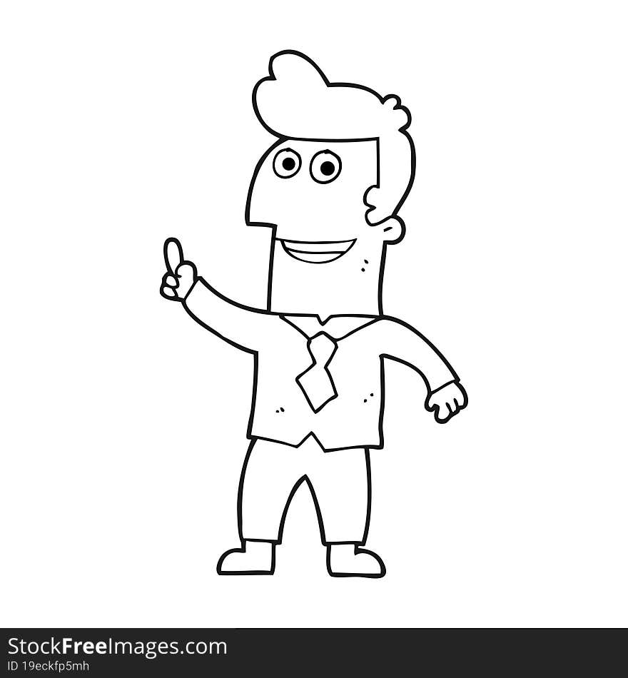 freehand drawn black and white cartoon businessman pointing