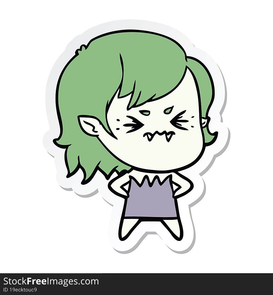 Sticker Of A Annoyed Cartoon Vampire Girl