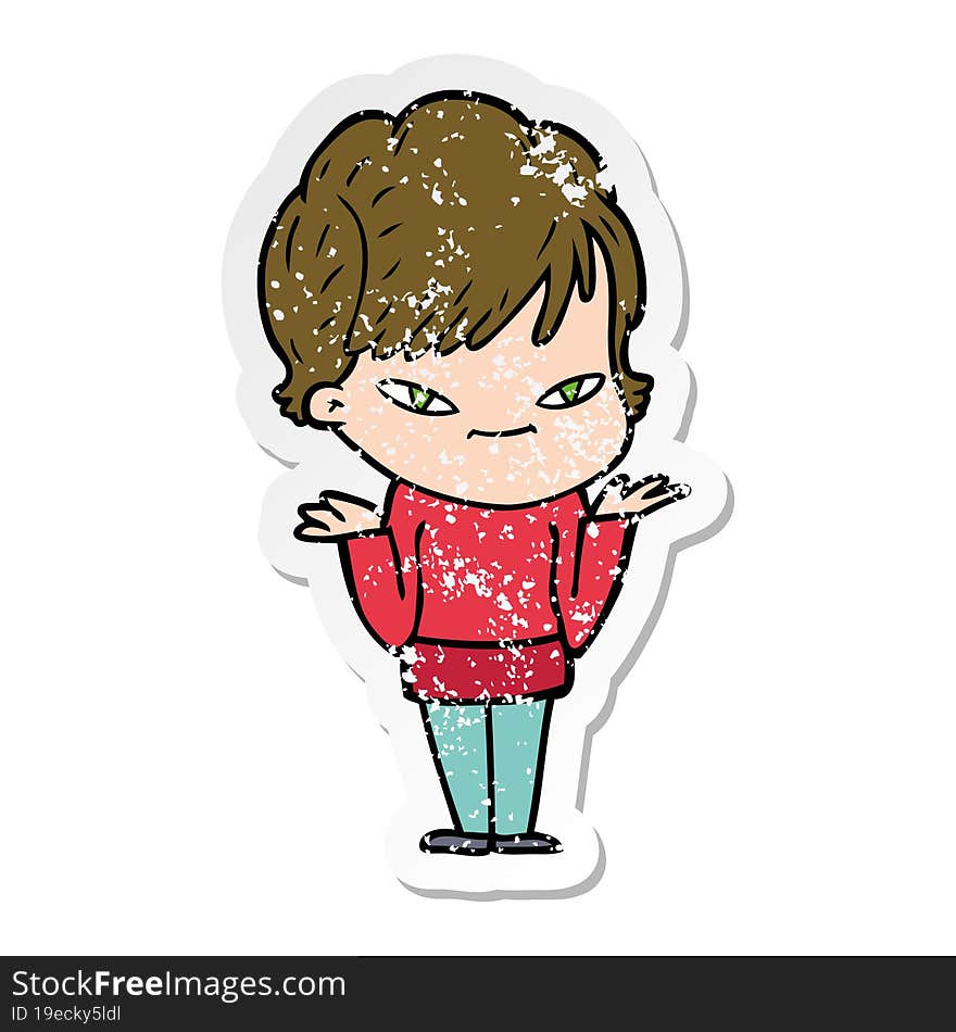 distressed sticker of a cartoon happy woman