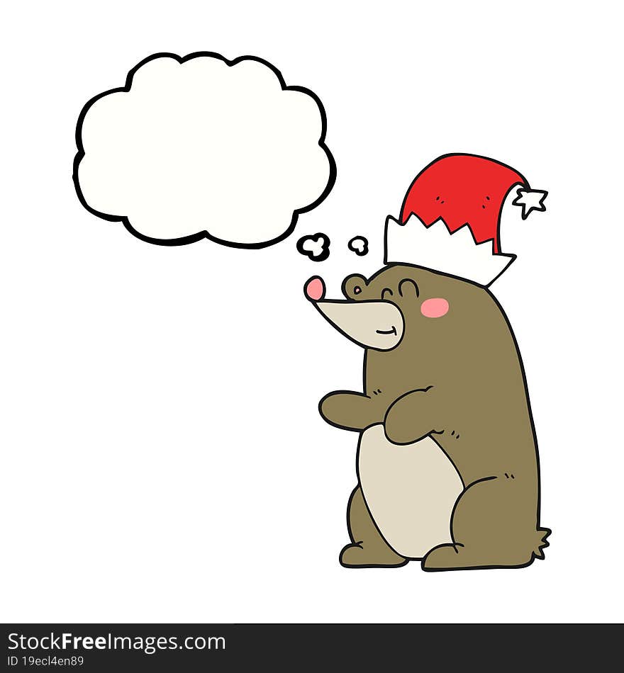 thought bubble cartoon bear wearing christmas hat