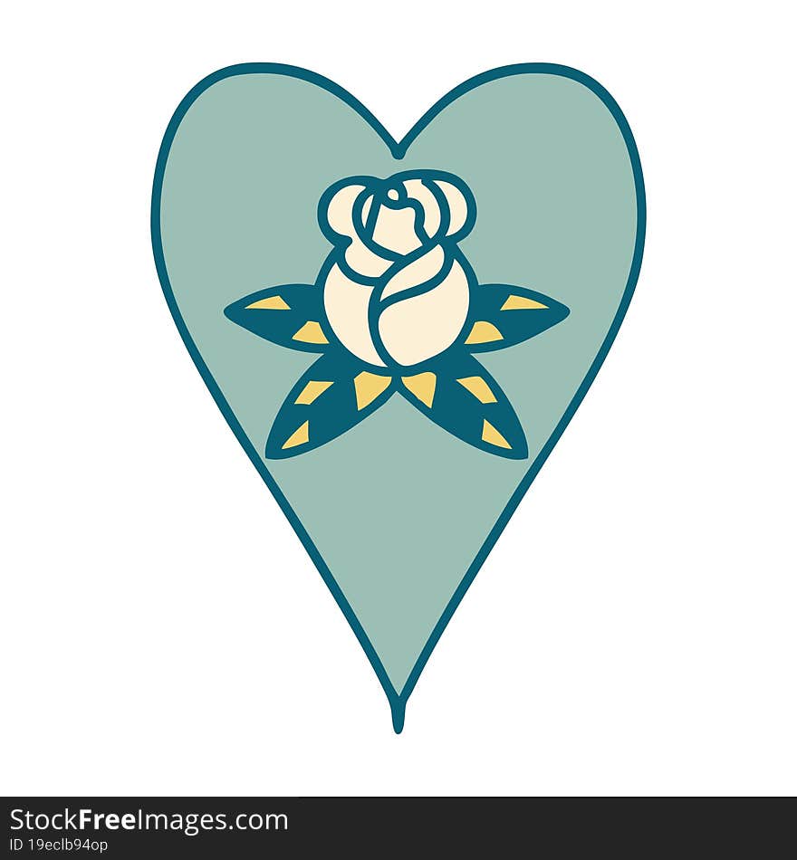 Tattoo Style Icon Of A Heart And Flowers