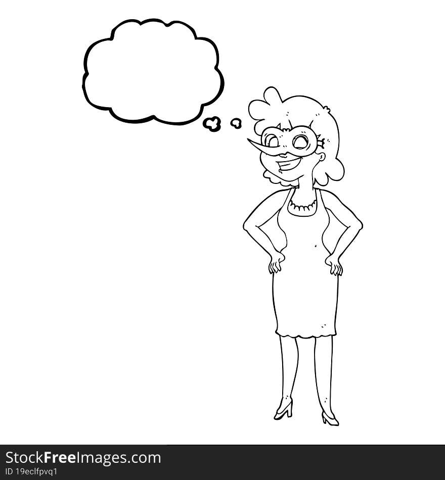 Thought Bubble Cartoon Woman Wearing Mask