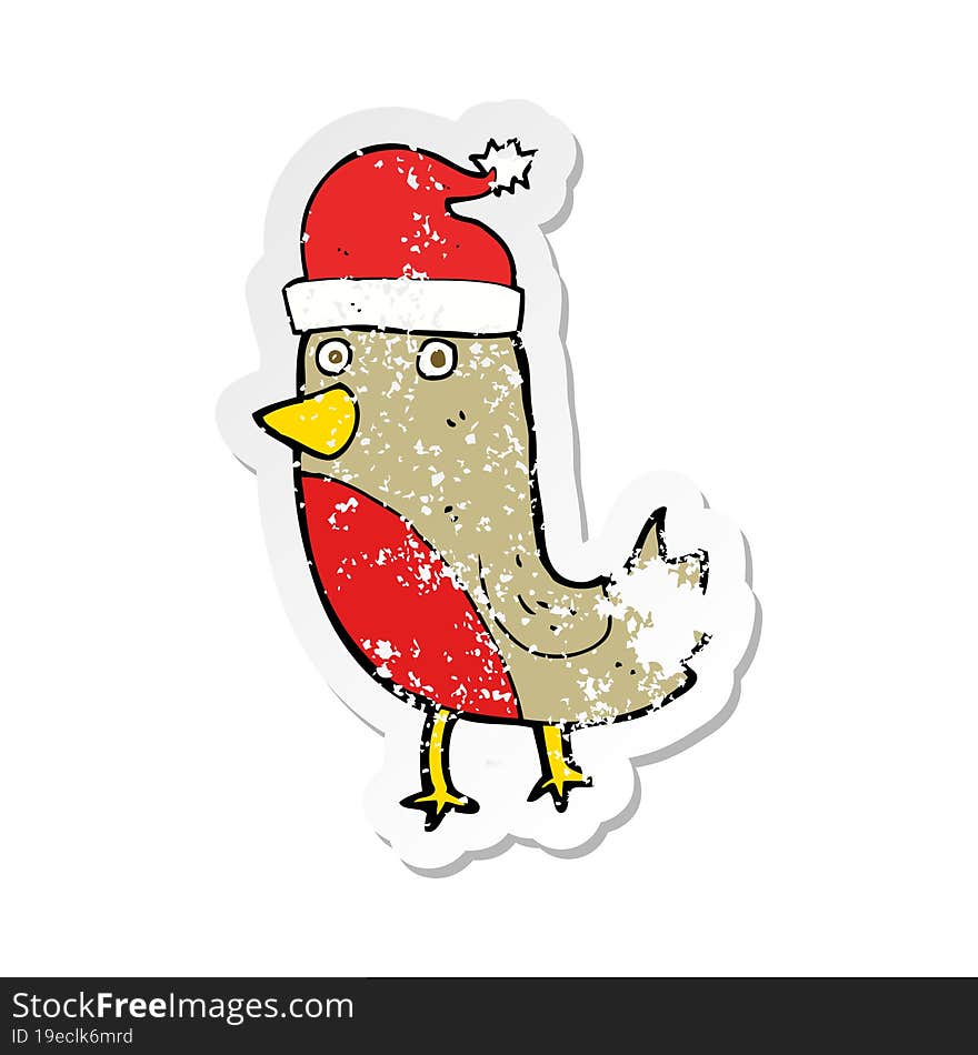 retro distressed sticker of a cartoon christmas robin