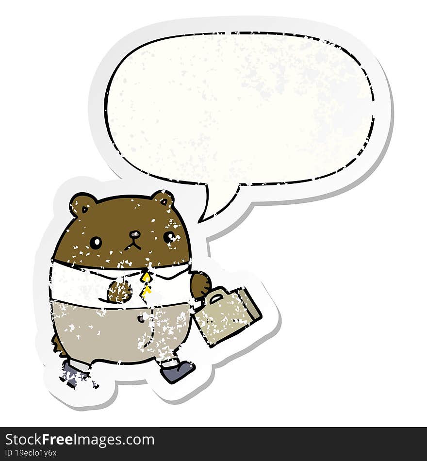 cartoon bear in work clothes and speech bubble distressed sticker