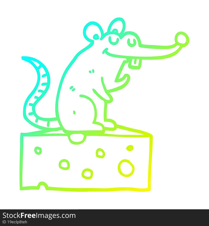 cold gradient line drawing cartoon mouse sitting on cheese