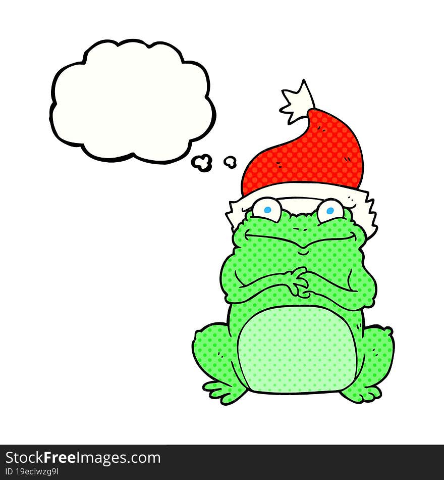 thought bubble cartoon frog wearing christmas hat