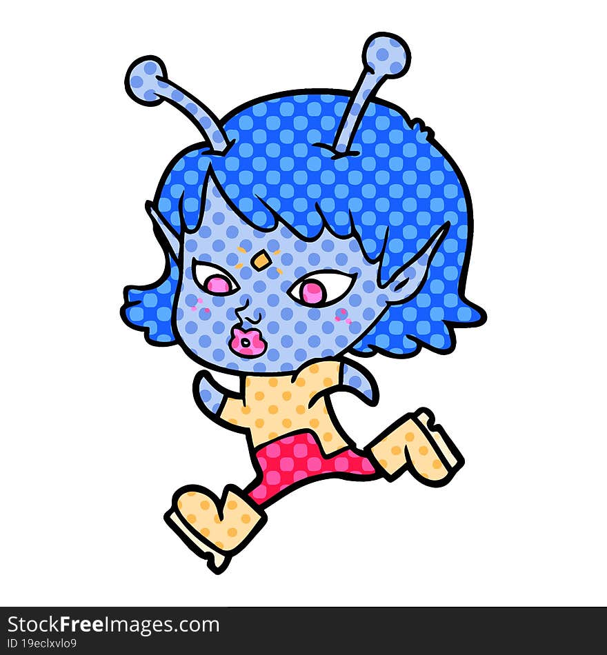 pretty cartoon alien girl running. pretty cartoon alien girl running