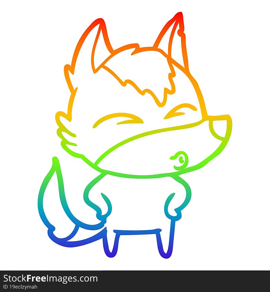 rainbow gradient line drawing cartoon wolf whistling