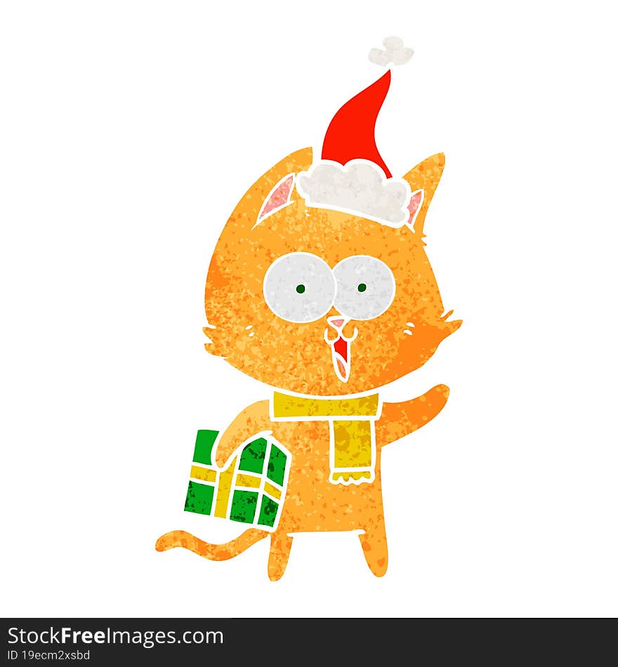 funny retro cartoon of a cat wearing santa hat