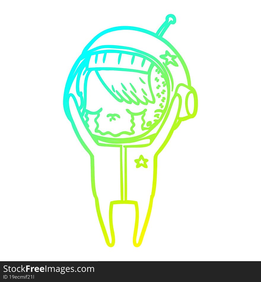 cold gradient line drawing cartoon crying astronaut girl