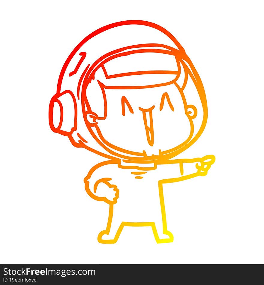 warm gradient line drawing of a happy cartoon astronaut pointing