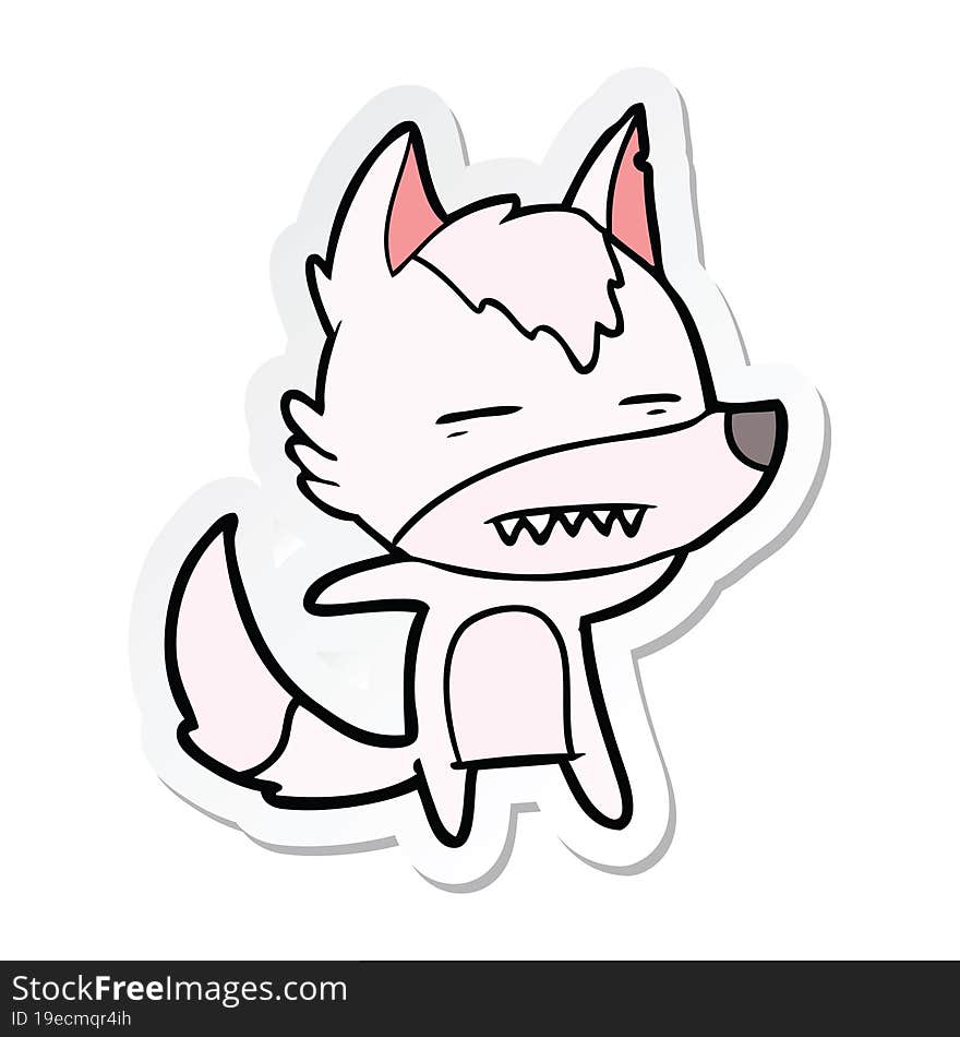 Sticker Of A Cartoon Wolf Showing Teeth