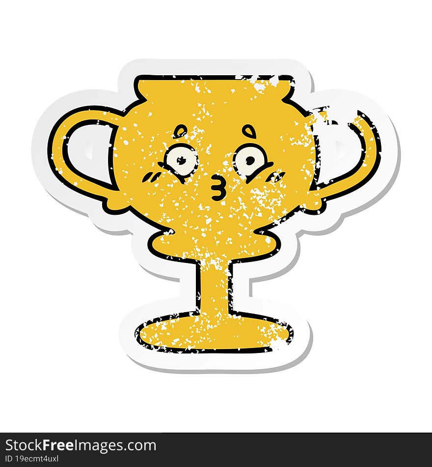 Distressed Sticker Of A Cute Cartoon Trophy