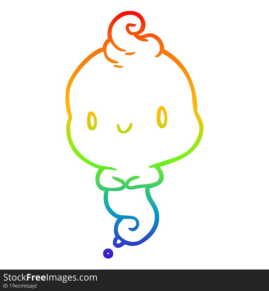 rainbow gradient line drawing of a cute cartoon ghost