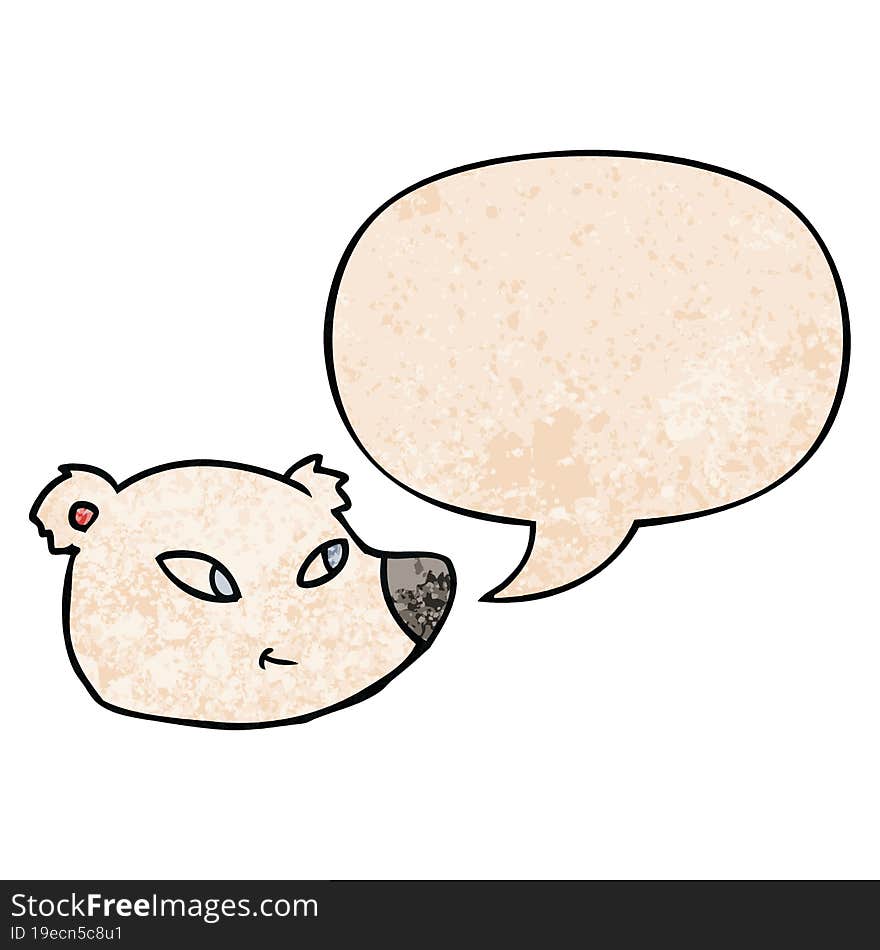 cartoon polar bear face and speech bubble in retro texture style