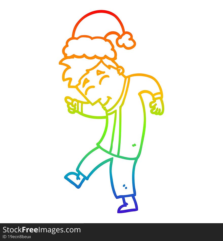 rainbow gradient line drawing cartoon man wearing christmas hat