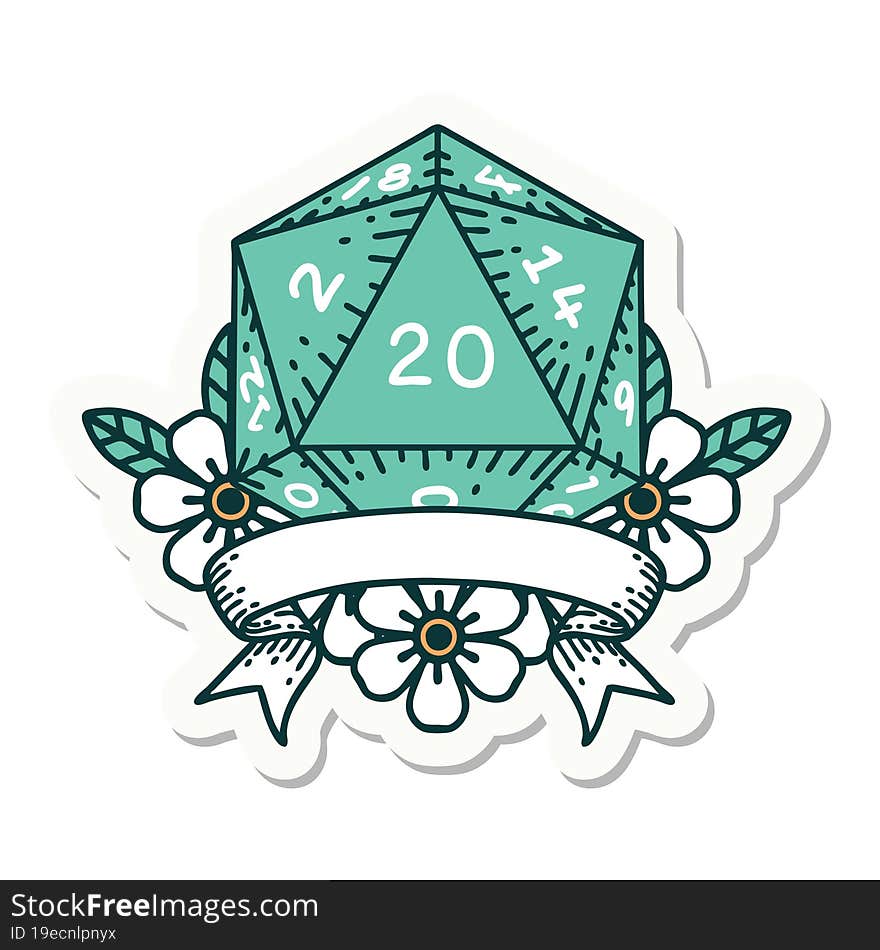 Natural 20 Critical Hit D20 Dice Roll Sticker