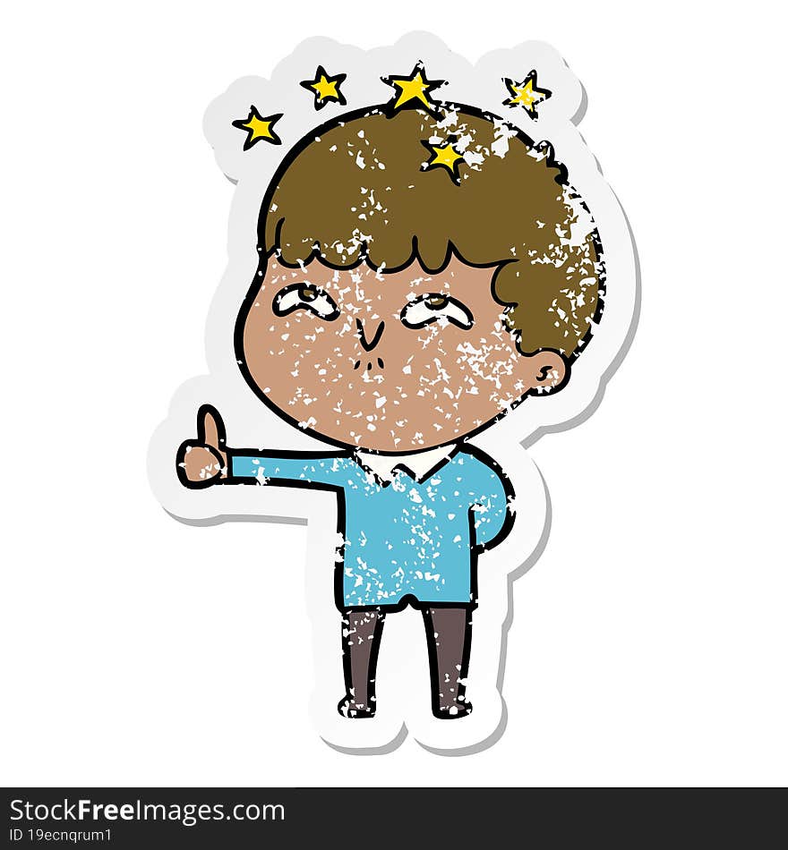 distressed sticker of a cartoon amazed boy