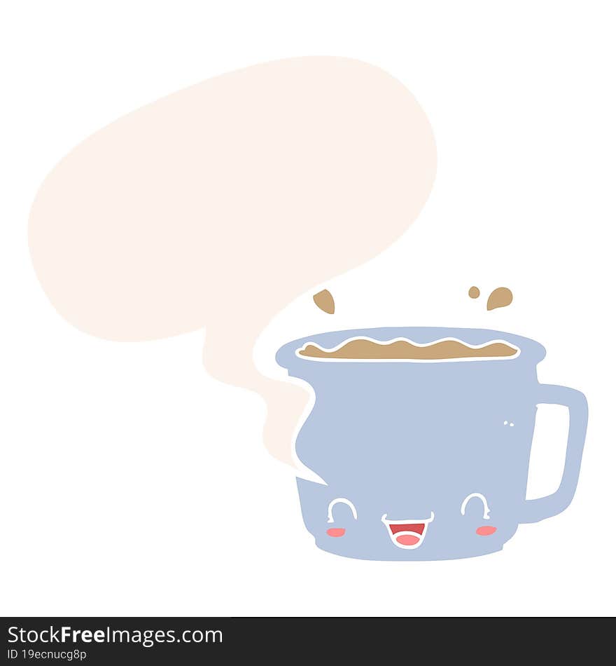 cartoon cup of coffee and speech bubble in retro style