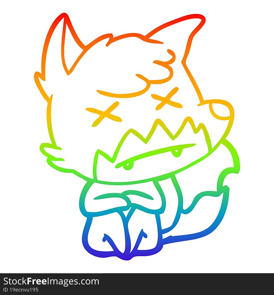 rainbow gradient line drawing cartoon dead fox