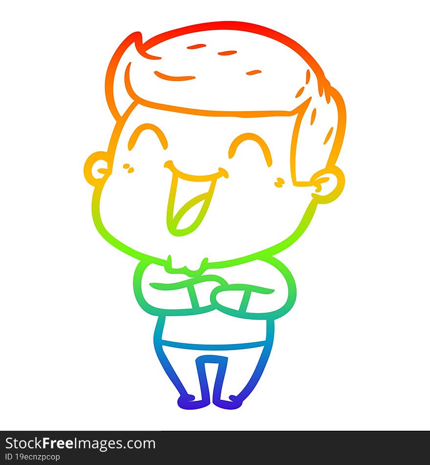 rainbow gradient line drawing of a cartoon man laughing