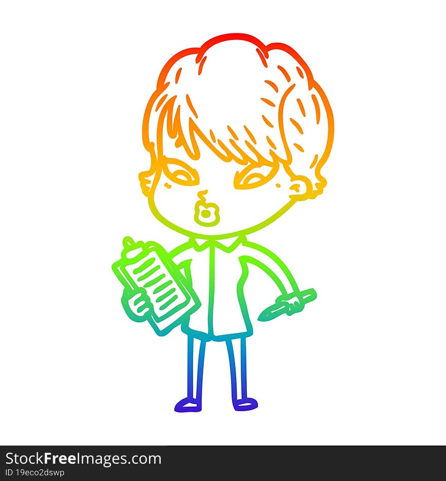 rainbow gradient line drawing of a cartoon woman