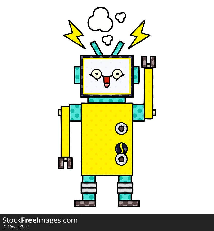 comic book style cartoon of a happy robot