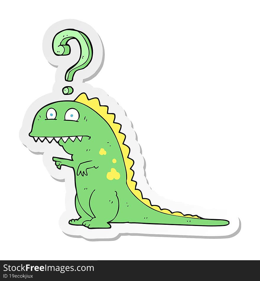 Sticker Of A Cartoon Confused Dinosaur